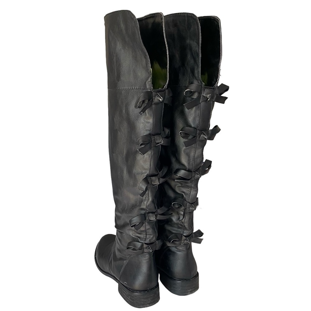 A.X.N.Y. Knee High Boots Bow Back Black Vegan Leather Women Size 7 - Picture 2 of 14